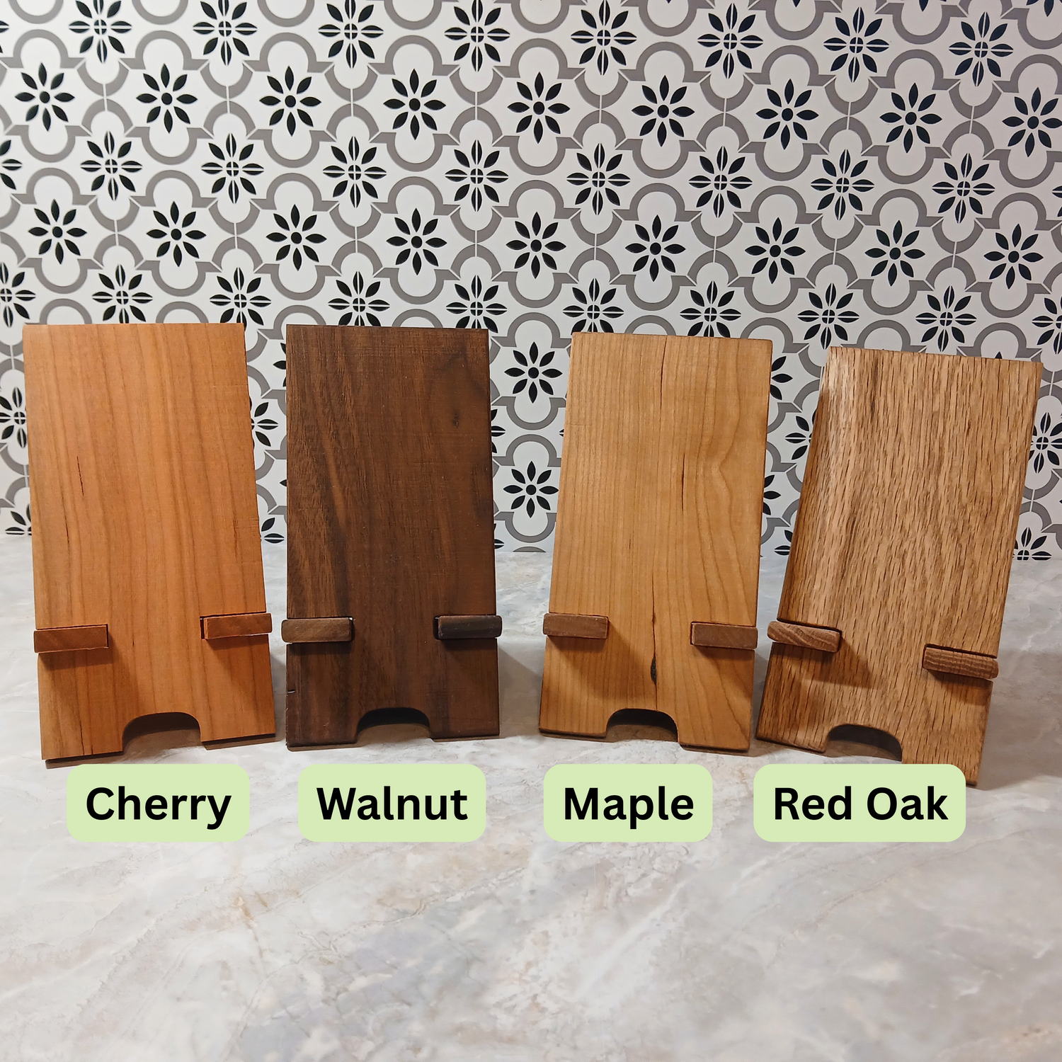 2-Piece Hardwood Phone & Tablet Stand – Handcrafted, Unique Wood Grain, Charging Cord Cut-Out