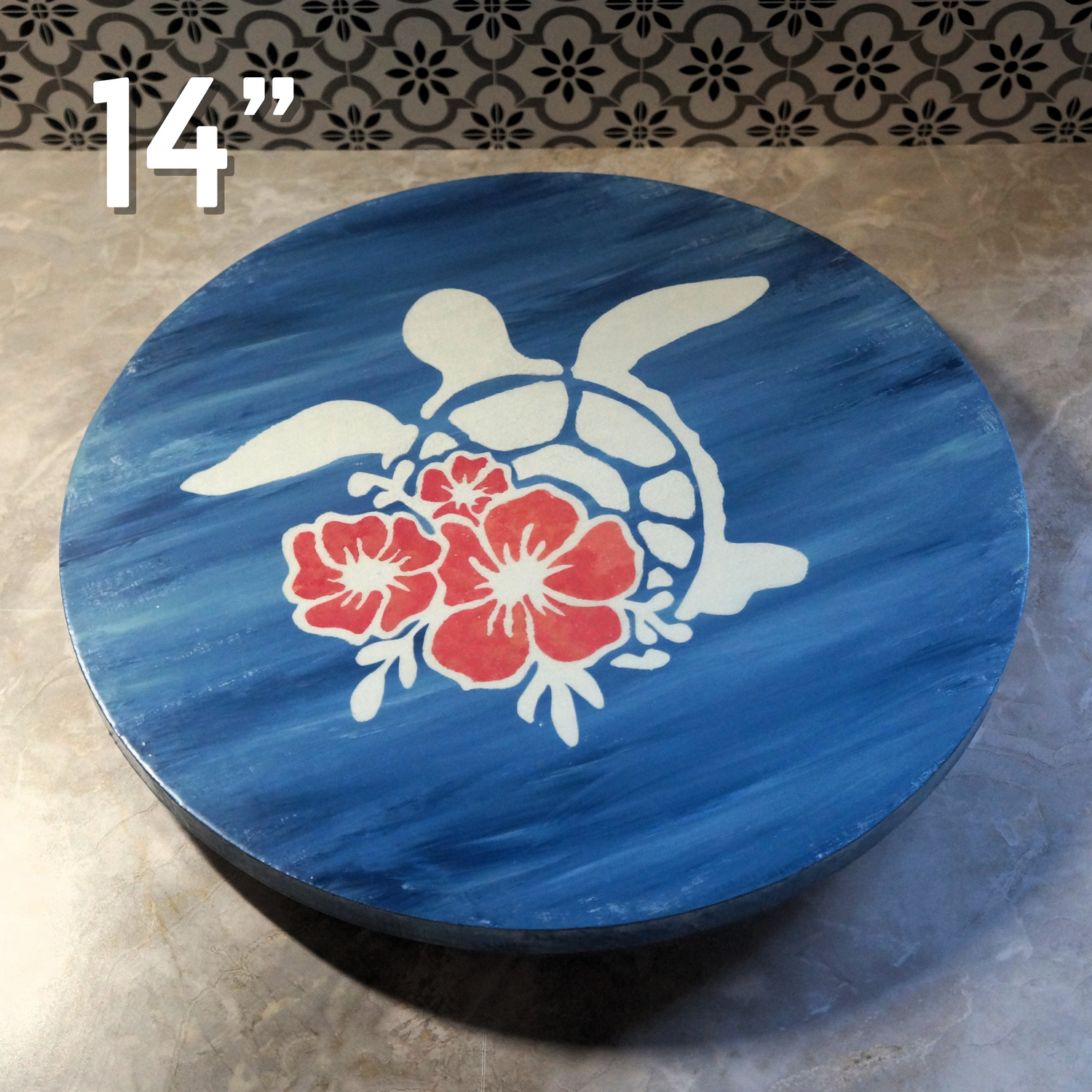 Sea Turtle Hand-Painted Beach-Inspired Lazy Susan – Solid Wood, Coastal Style for Kitchen or Dining Table