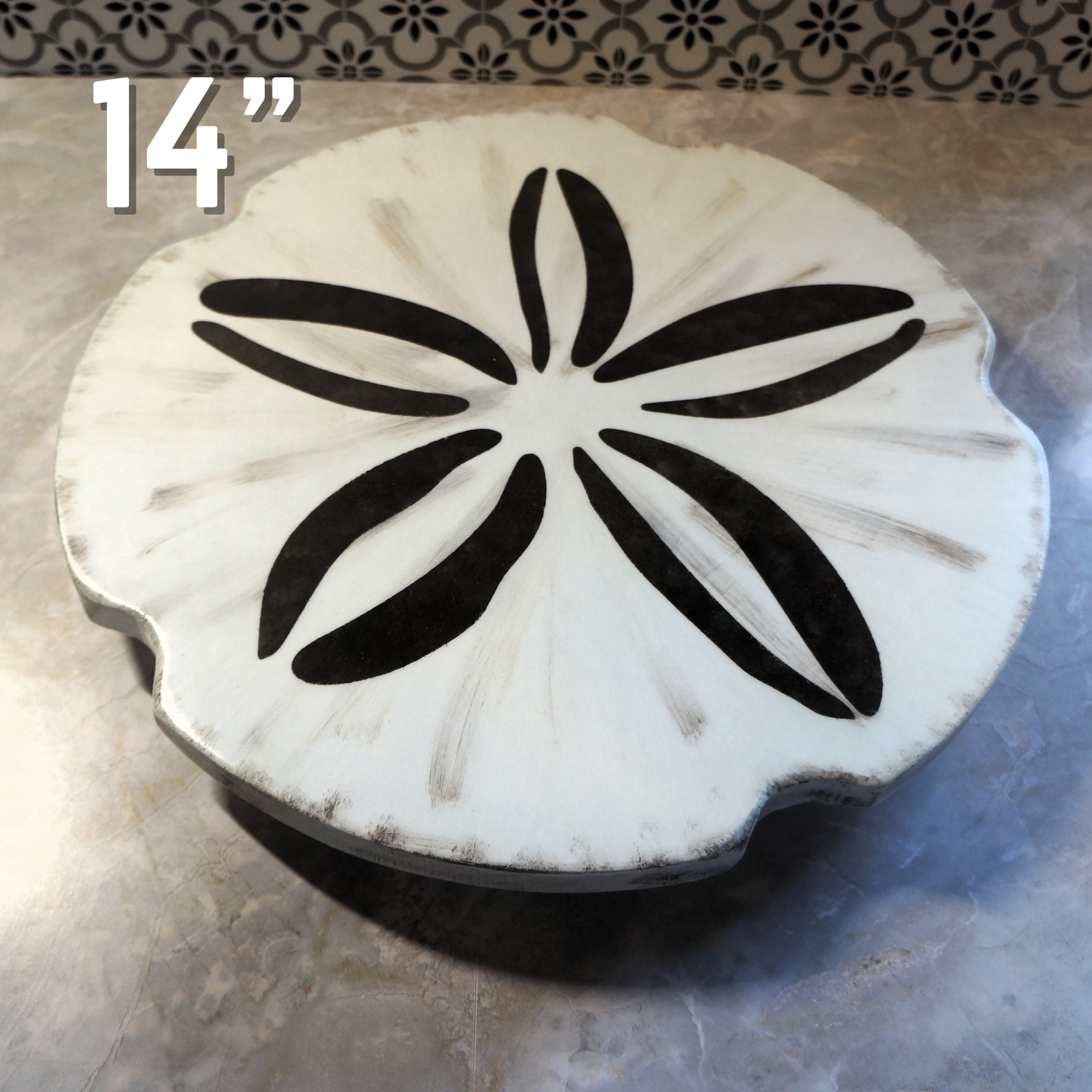 Sand Dollar Hand-Painted Beach-Inspired Lazy Susan – Solid Wood, One-of-a-Kind Coastal Charm