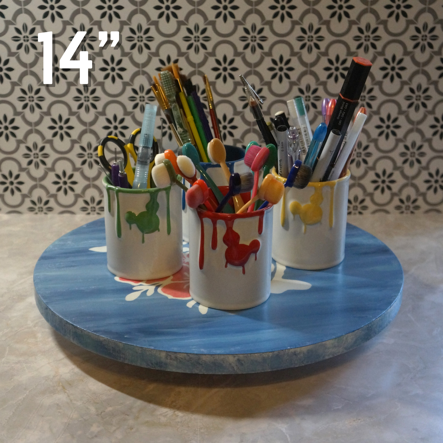 Sea Turtle Hand-Painted Beach-Inspired Lazy Susan – Solid Wood, Coastal Style for Kitchen or Dining Table