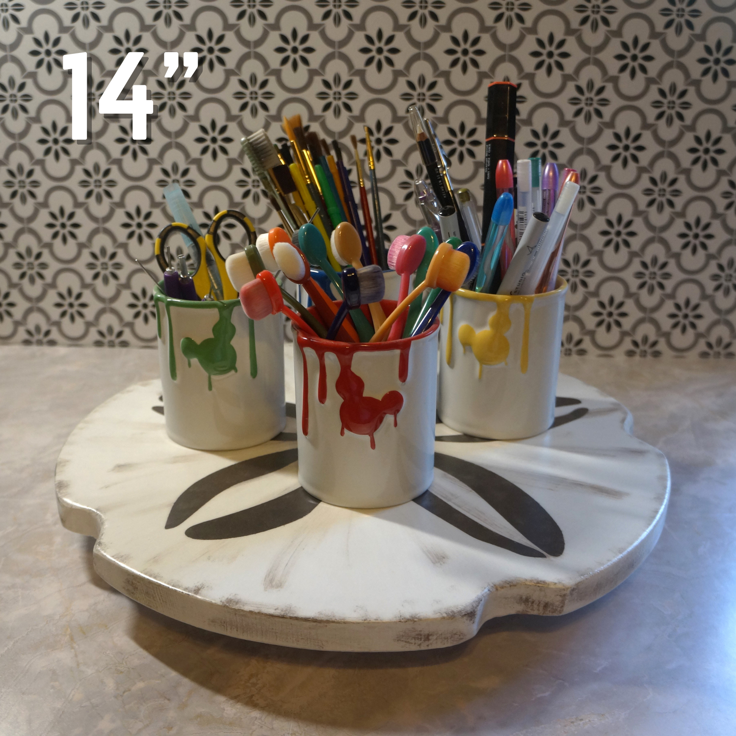 Sand Dollar Hand-Painted Beach-Inspired Lazy Susan – Solid Wood, One-of-a-Kind Coastal Charm