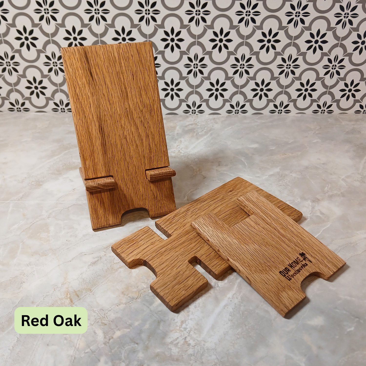 2-Piece Hardwood Phone & Tablet Stand – Handcrafted, Unique Wood Grain, Charging Cord Cut-Out
