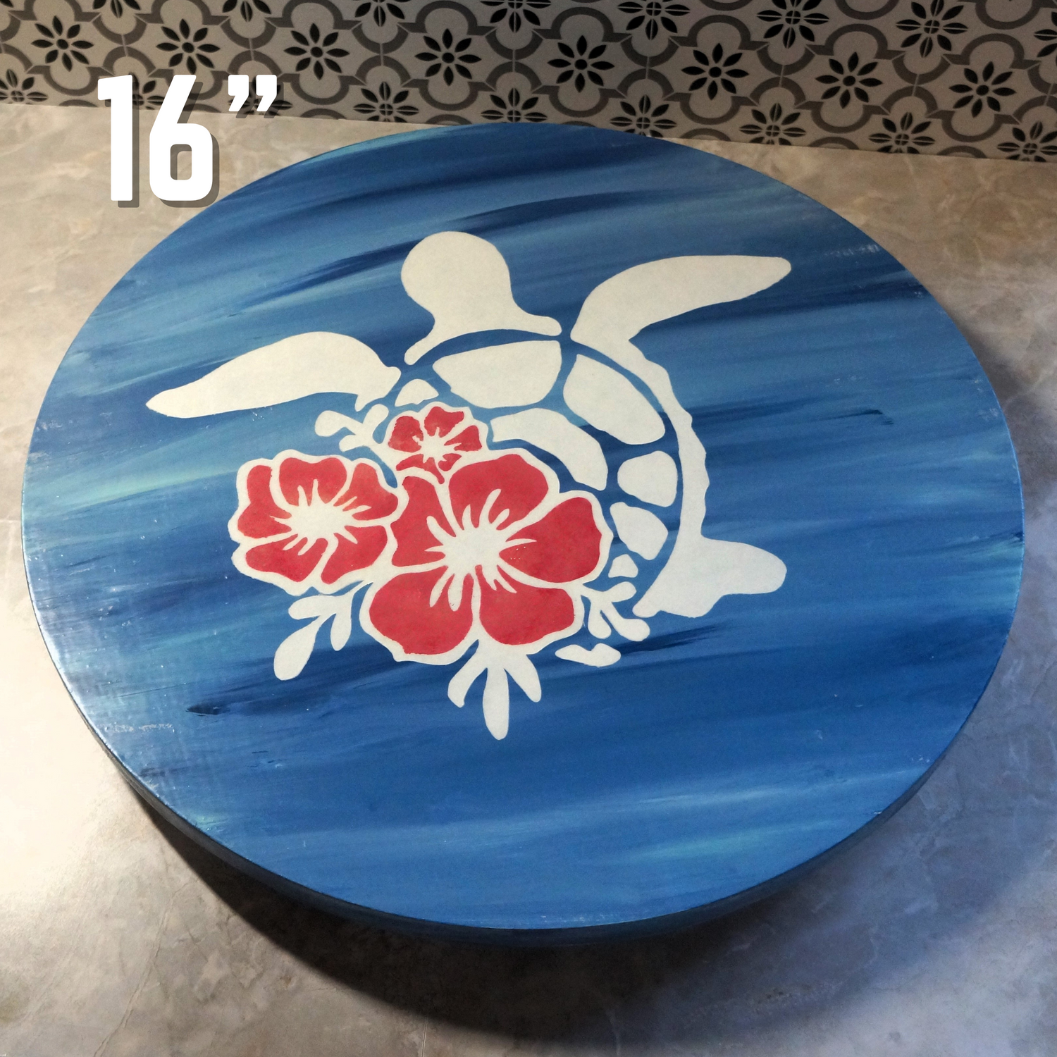 Sea Turtle Hand-Painted Beach-Inspired Lazy Susan – Solid Wood, Coastal Style for Kitchen or Dining Table