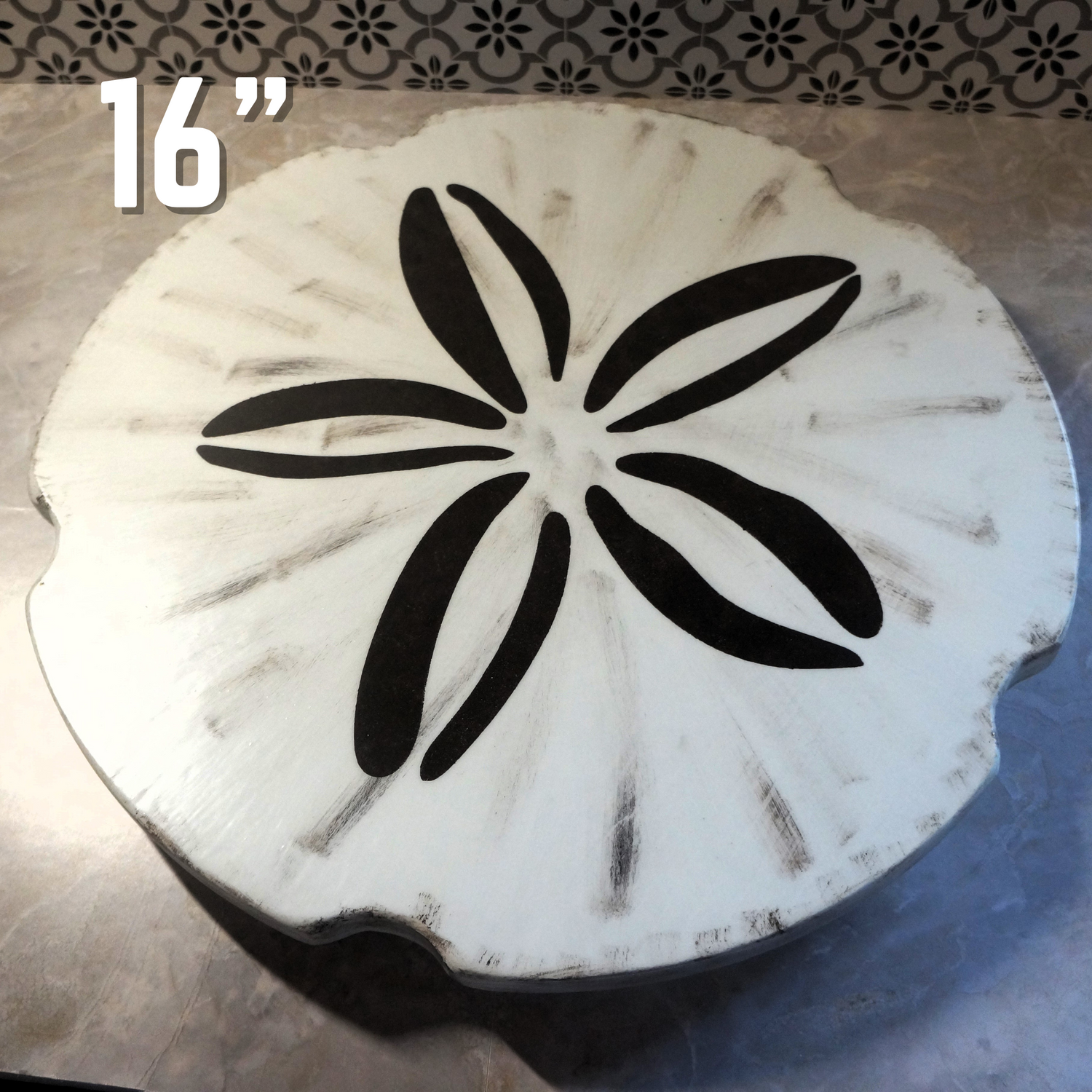 Sand Dollar Hand-Painted Beach-Inspired Lazy Susan – Solid Wood, One-of-a-Kind Coastal Charm