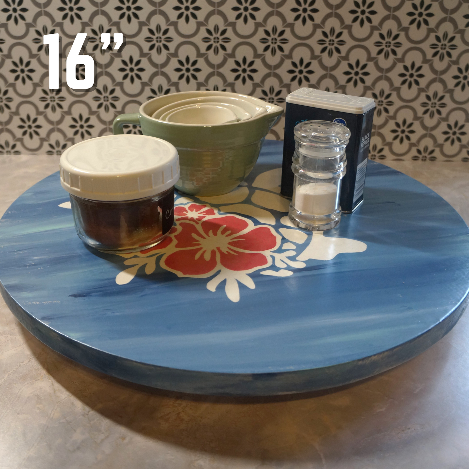Sea Turtle Hand-Painted Beach-Inspired Lazy Susan – Solid Wood, Coastal Style for Kitchen or Dining Table