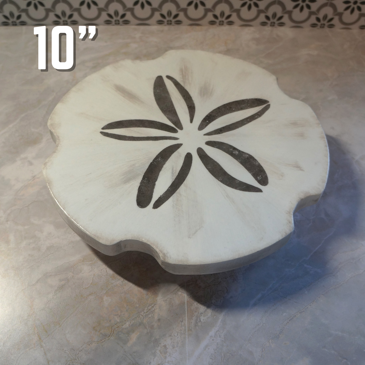 Sand Dollar Hand-Painted Beach-Inspired Lazy Susan – Solid Wood, One-of-a-Kind Coastal Charm