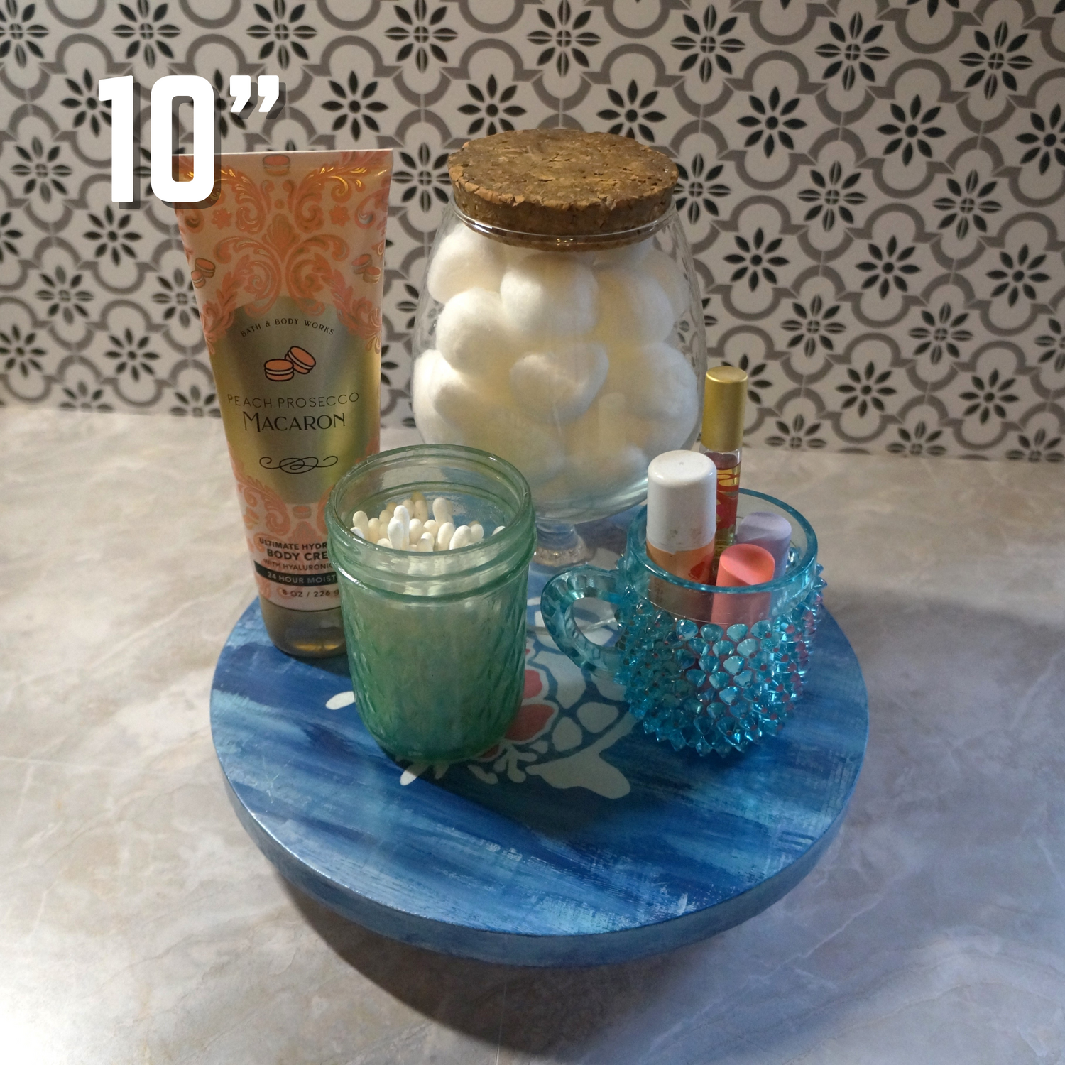Sea Turtle Hand-Painted Beach-Inspired Lazy Susan – Solid Wood, Coastal Style for Kitchen or Dining Table
