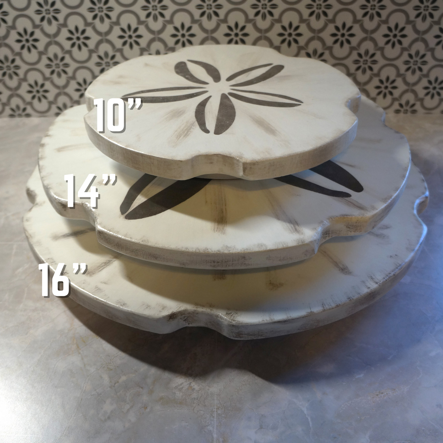 Sand Dollar Hand-Painted Beach-Inspired Lazy Susan – Solid Wood, One-of-a-Kind Coastal Charm