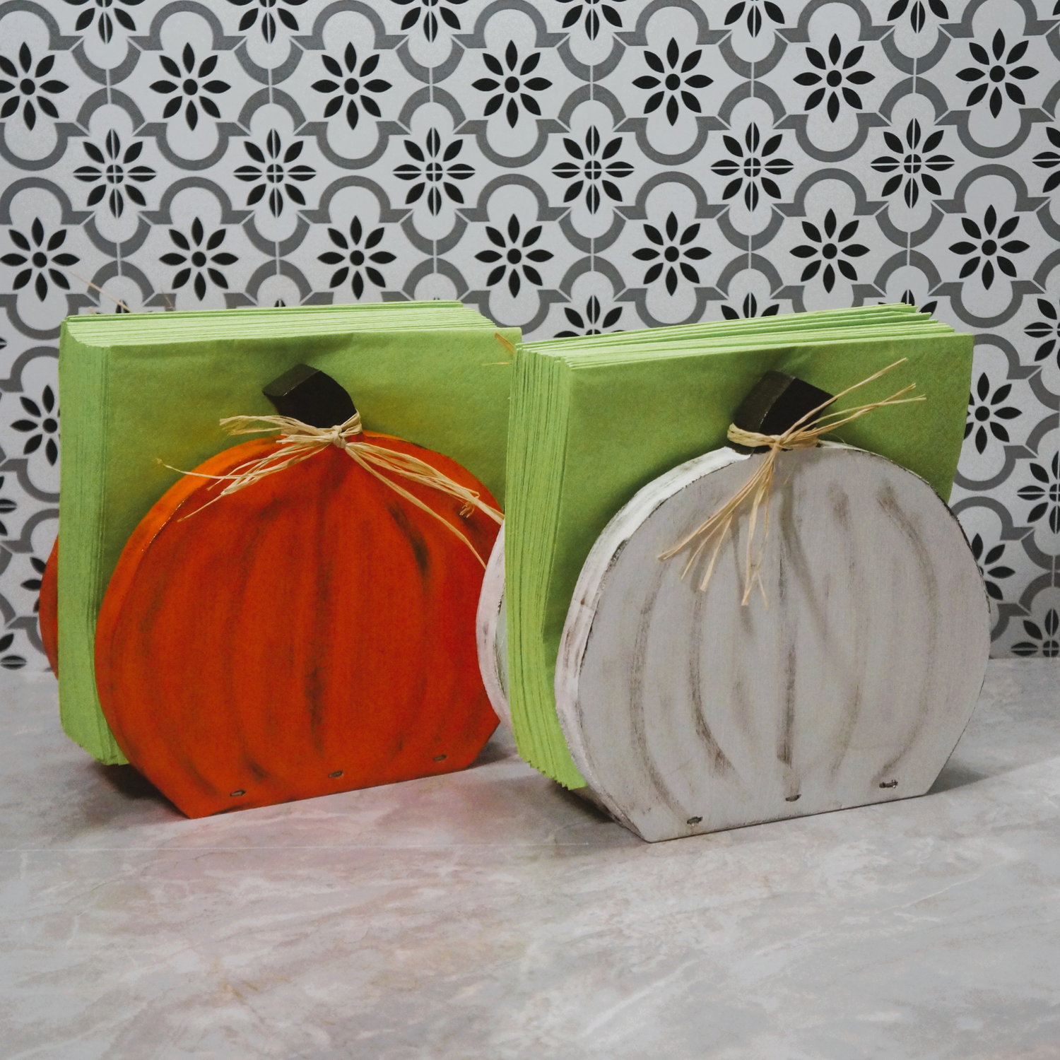 Hand-Painted Wooden Pumpkin Napkin Holder – Rustic Fall Table Decor