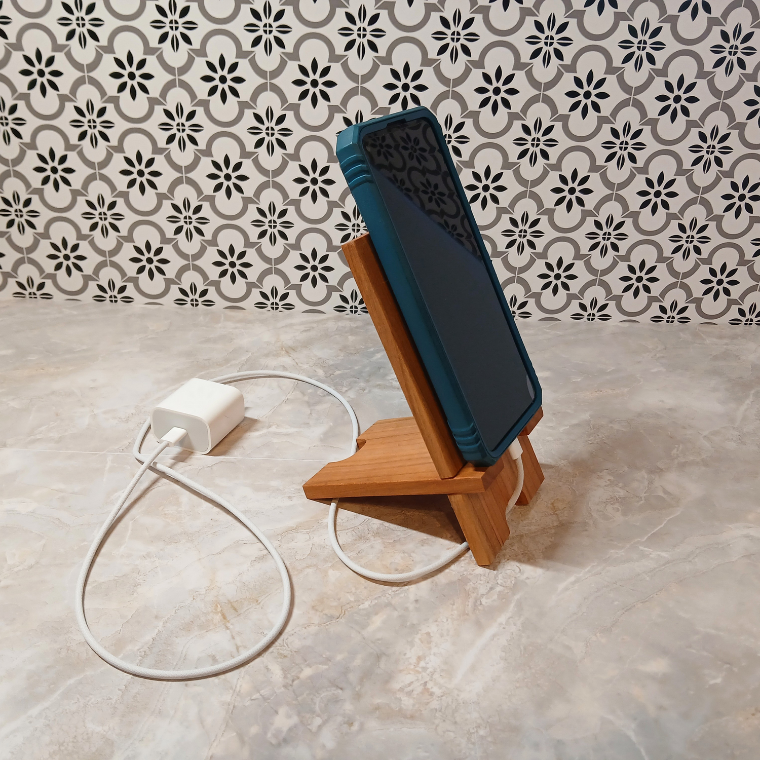 2-Piece Hardwood Phone & Tablet Stand – Handcrafted, Unique Wood Grain, Charging Cord Cut-Out