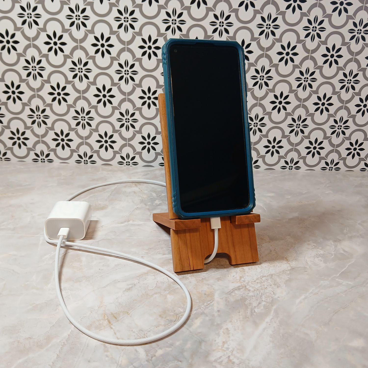 2-Piece Hardwood Phone & Tablet Stand – Handcrafted, Unique Wood Grain, Charging Cord Cut-Out